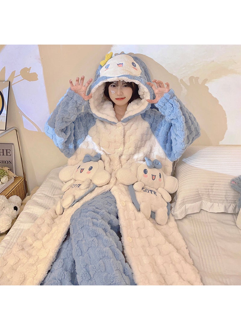 Thickened Coral Fleece Embossed Womens Bathrobe Warm Cartoon 22312#