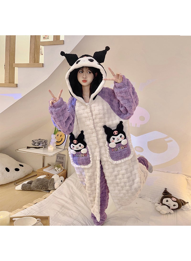 Thickened Coral Fleece Embossed Womens Bathrobe Warm Cartoon 22312#
