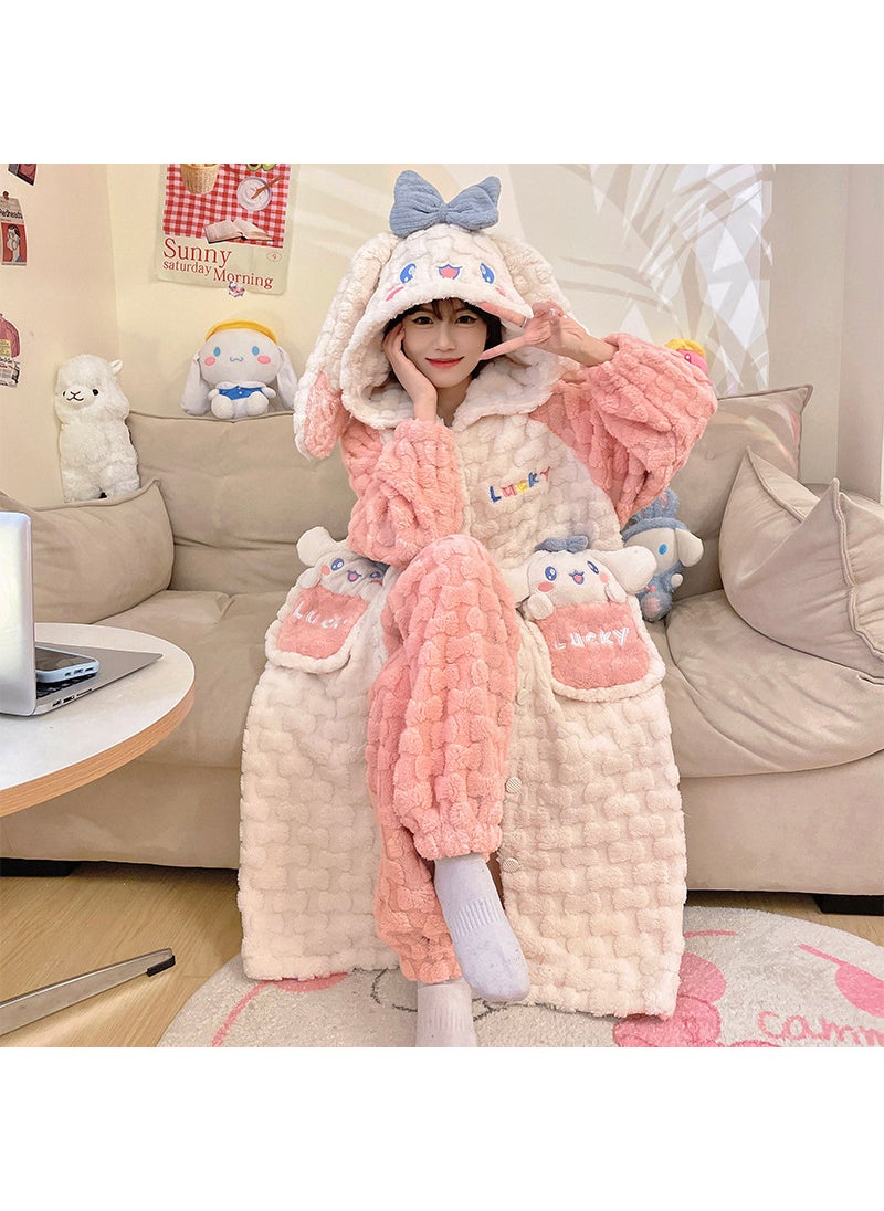 Thickened Coral Fleece Embossed Womens Bathrobe Warm Cartoon 22314#
