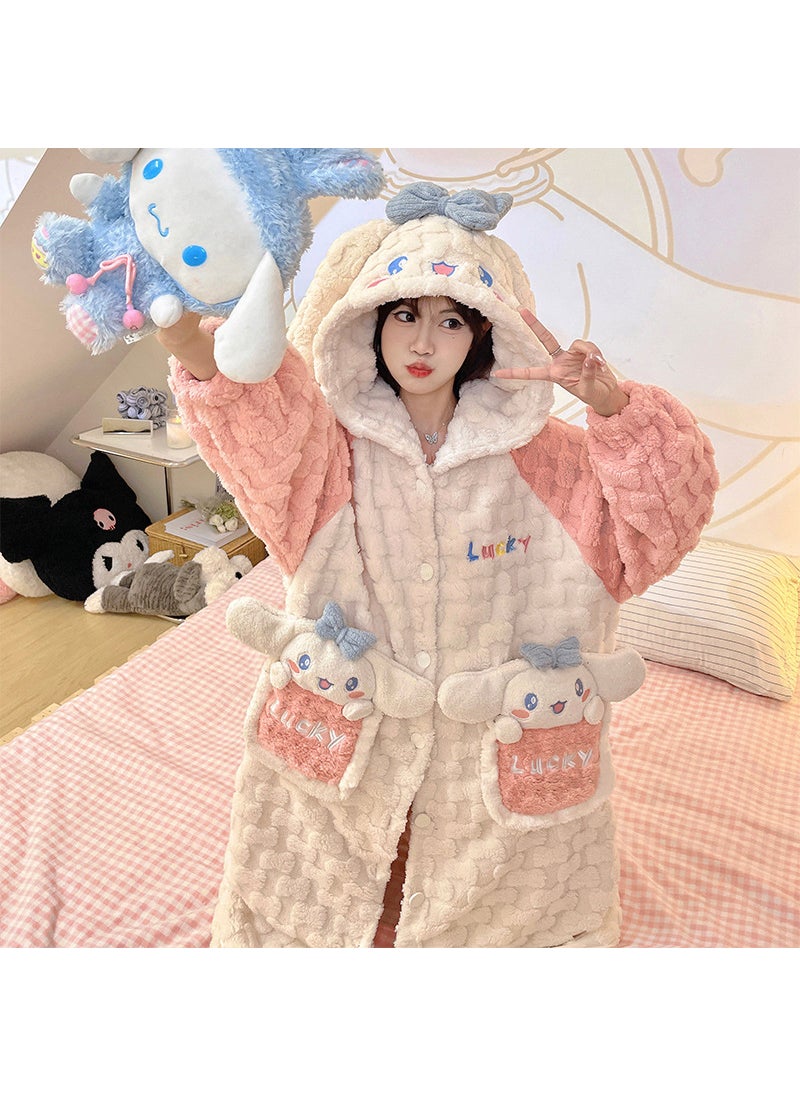 Thickened Coral Fleece Embossed Womens Bathrobe Warm Cartoon 22314#