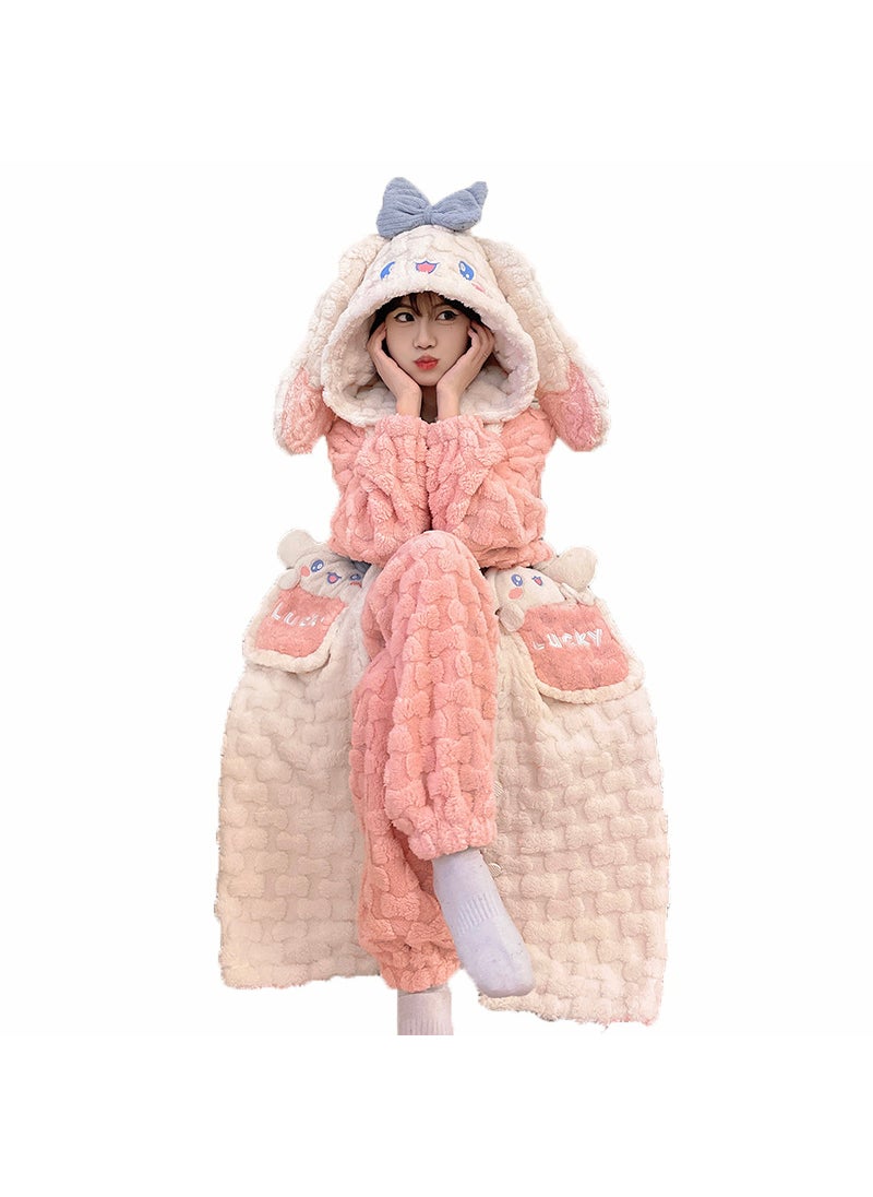 Thickened Coral Fleece Embossed Womens Bathrobe Warm Cartoon 22314#