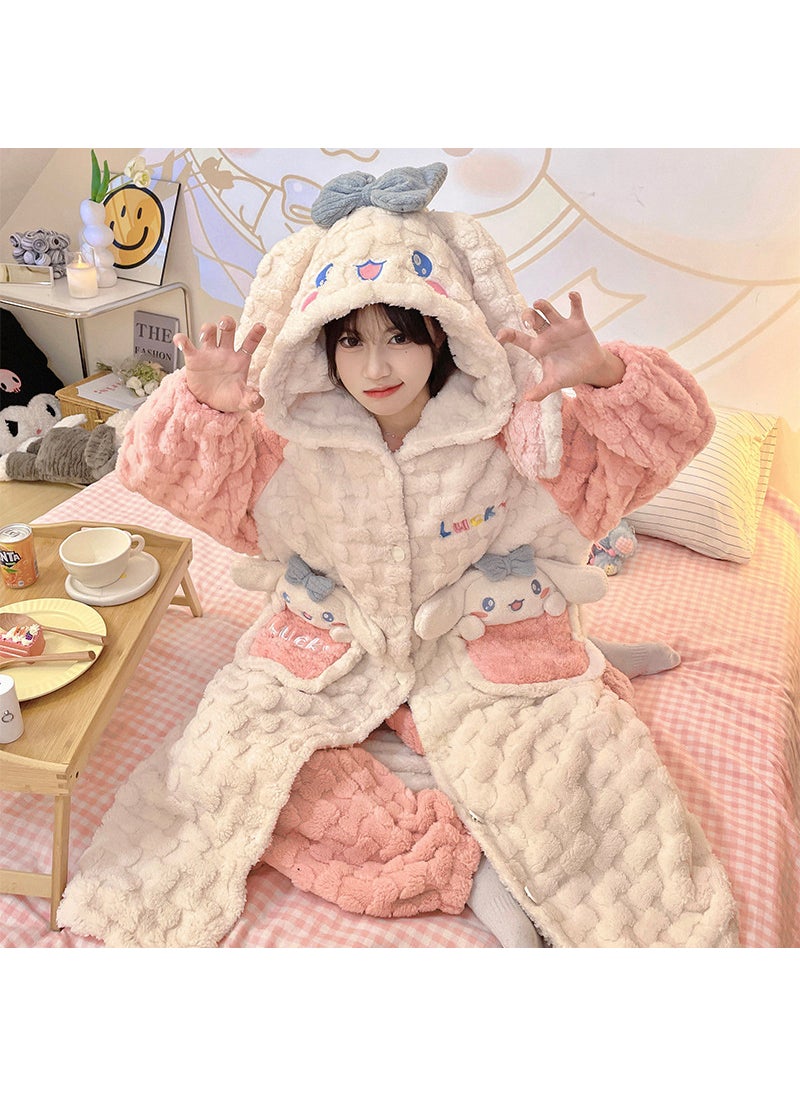 Thickened Coral Fleece Embossed Womens Bathrobe Warm Cartoon 22314#