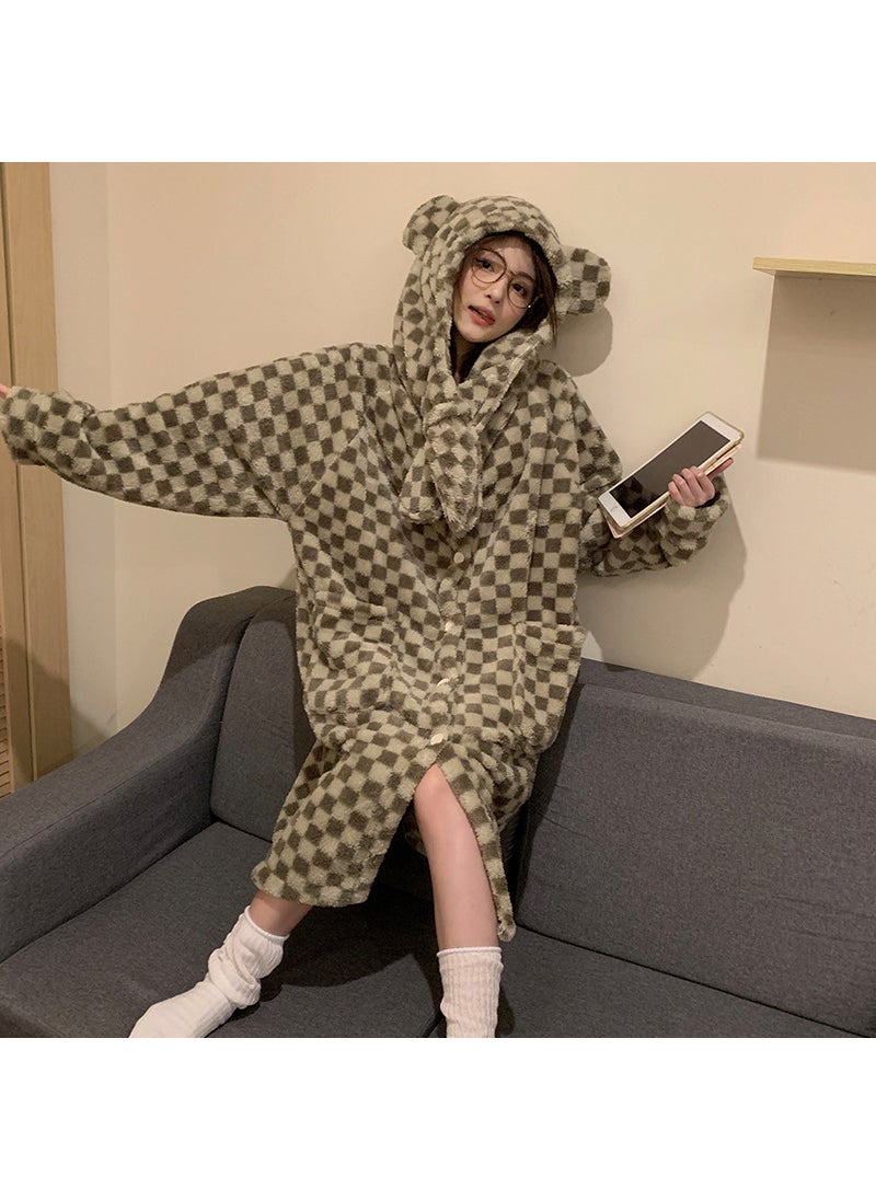 2023 Coral Fleece Sleepwear Long Hooded Thick Homewear HFF-W671