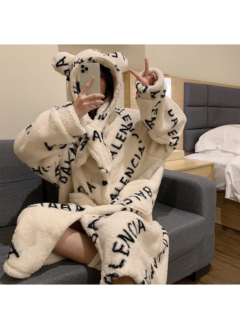 2023 Coral Fleece Sleepwear Long Hooded Thick Homewear HFF-W671
