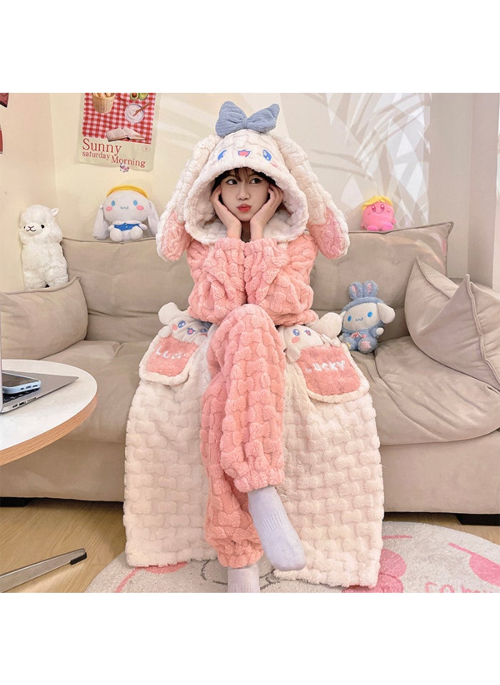 Thickened Coral Fleece Embossed Womens Bathrobe Warm Cartoon 22315#