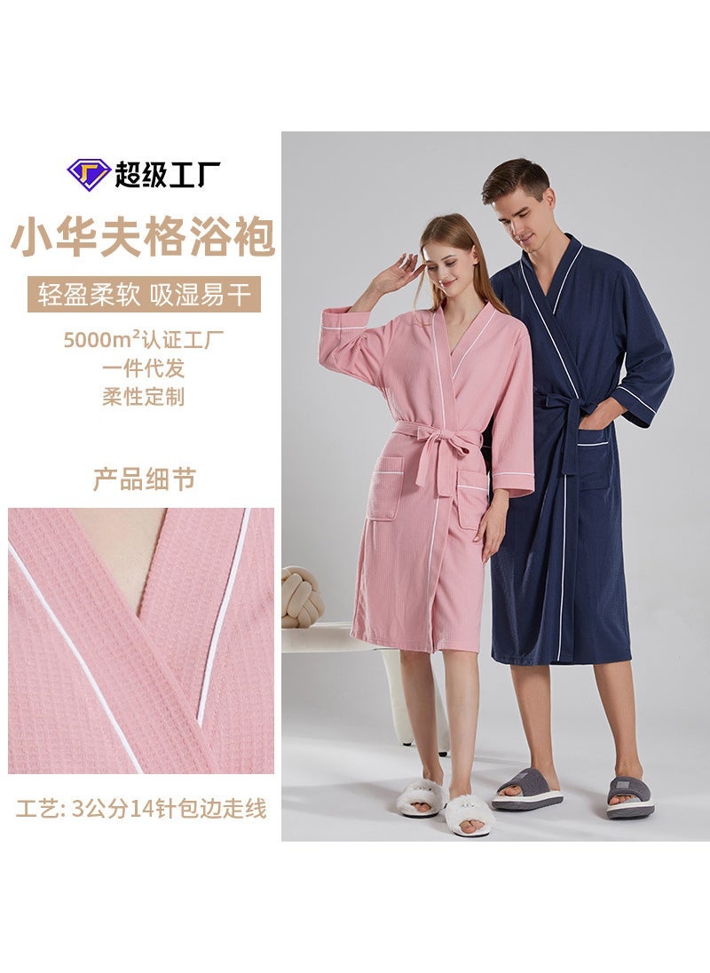 Cross-border waffle thin bathrobe female strong absorbent hotel couple bathrobe sauna long mens nightgown manufacturers White