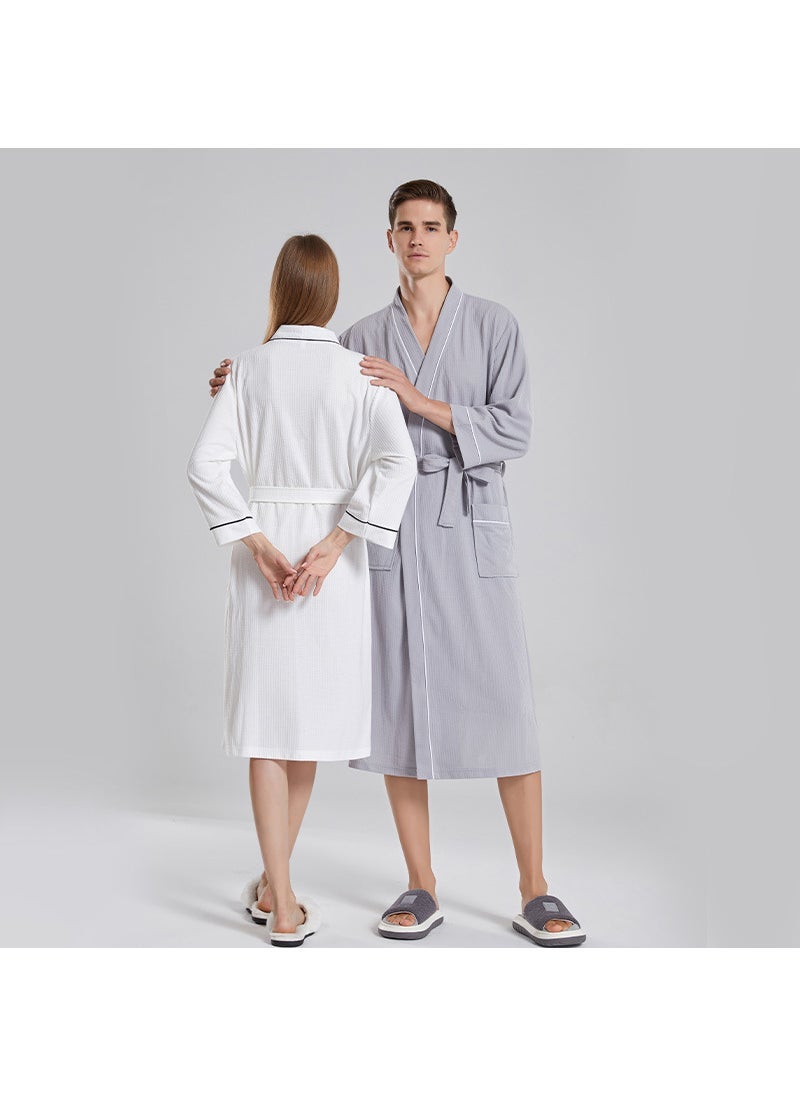 Cross-border waffle thin bathrobe female strong absorbent hotel couple bathrobe sauna long mens nightgown manufacturers White