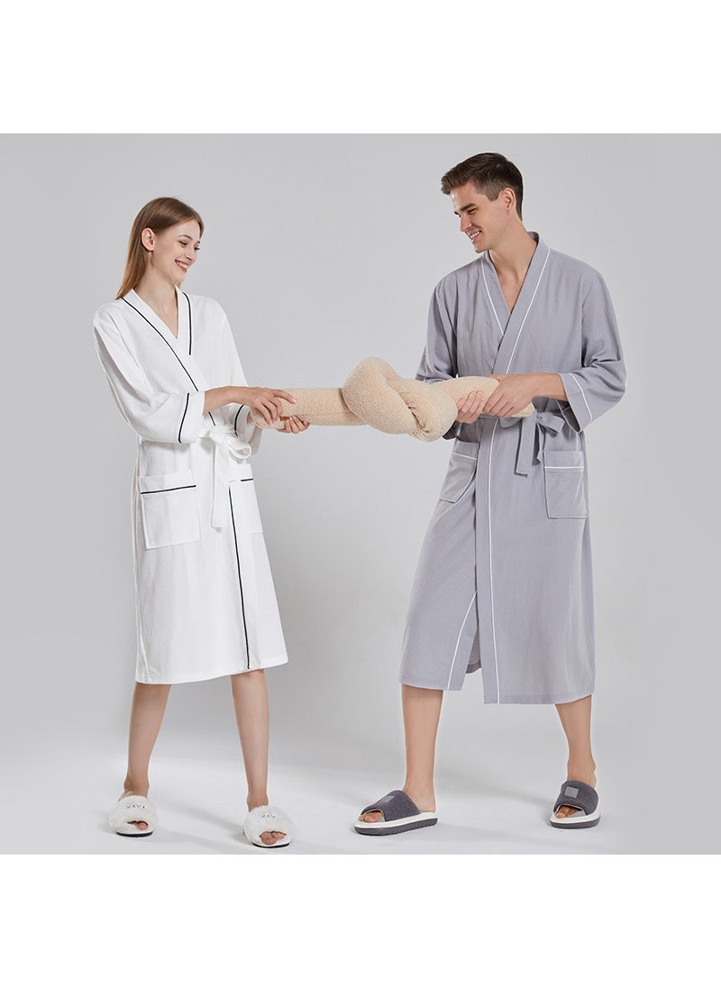 Cross-border waffle thin bathrobe female strong absorbent hotel couple bathrobe sauna long mens nightgown manufacturers White