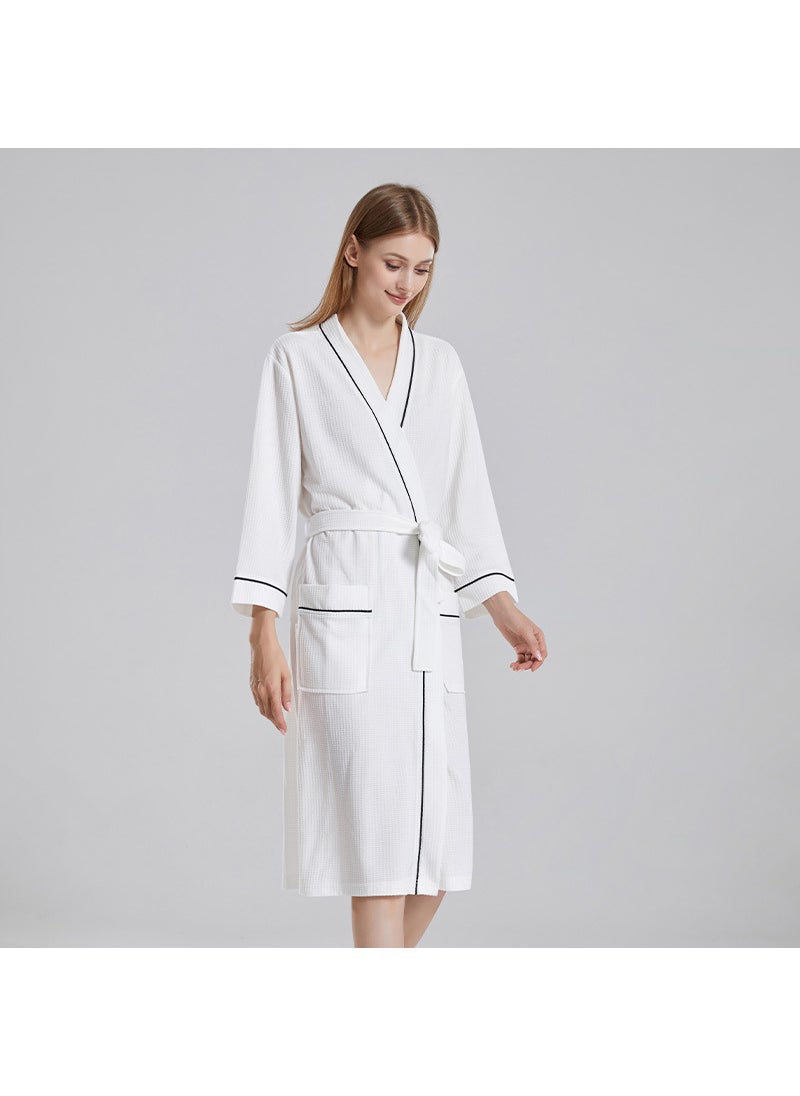 Cross-border waffle thin bathrobe female strong absorbent hotel couple bathrobe sauna long mens nightgown manufacturers White