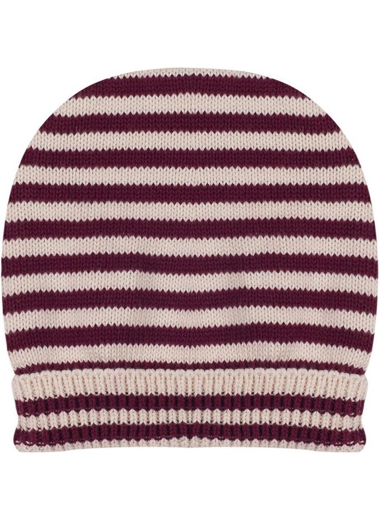 Claret Red White Striped Knitted Baby Beanie