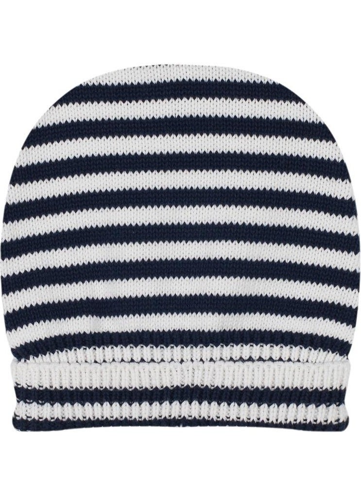 Navy Blue White Striped Knitted Children's Beanie