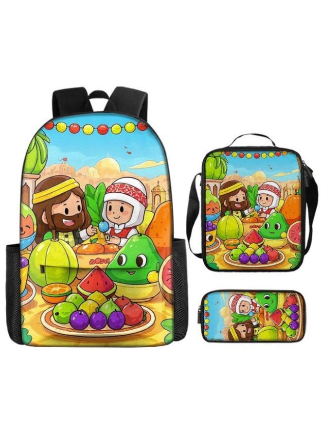 Cartoon three-piece schoolbag with front pocket
