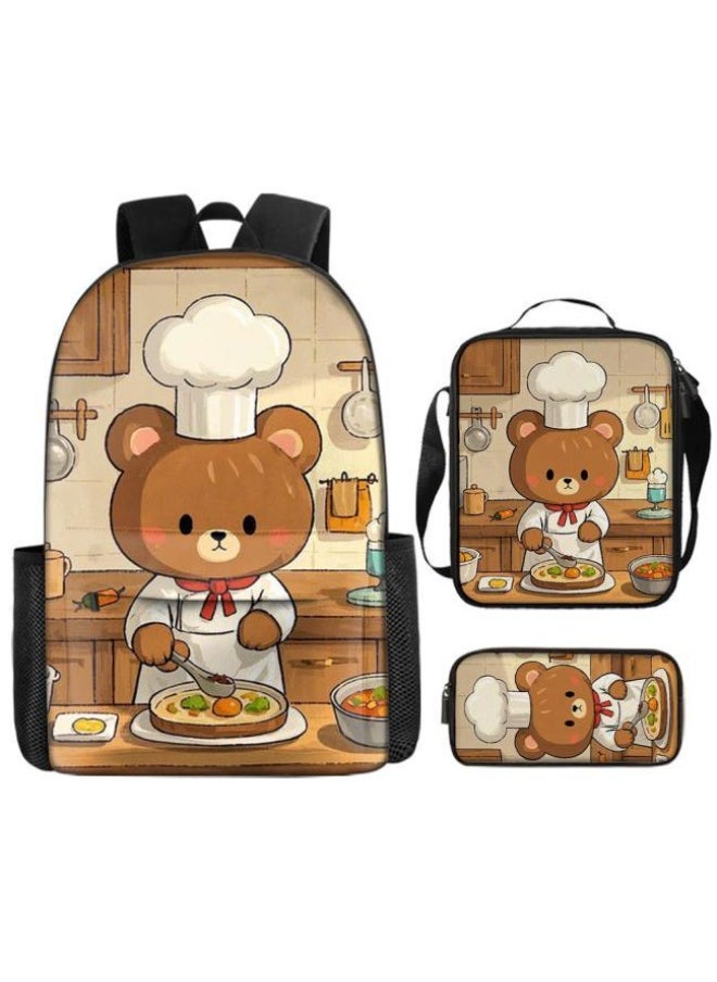Cartoon three-piece schoolbag with front pocket