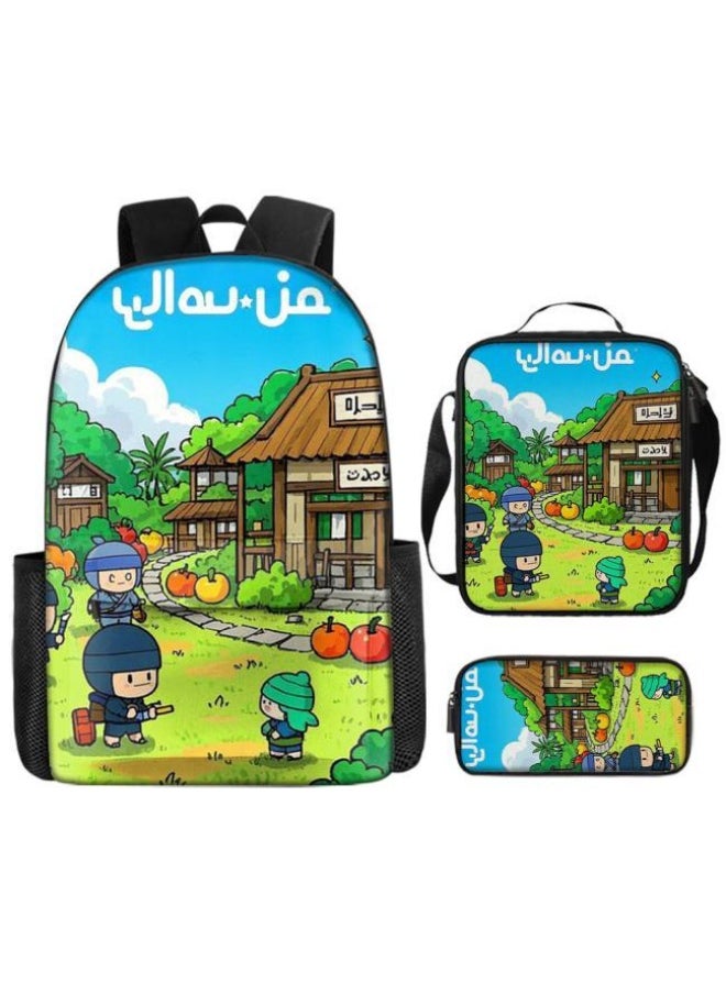 Cartoon three-piece schoolbag with front pocket