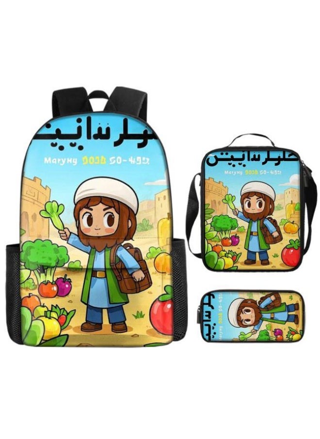Cartoon three-piece schoolbag with front pocket