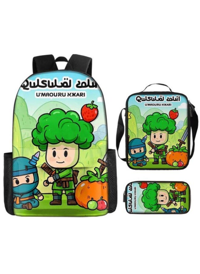 Cartoon three-piece schoolbag with front pocket