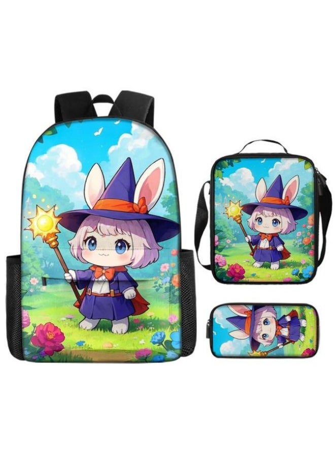 Cartoon three-piece schoolbag with front pocket