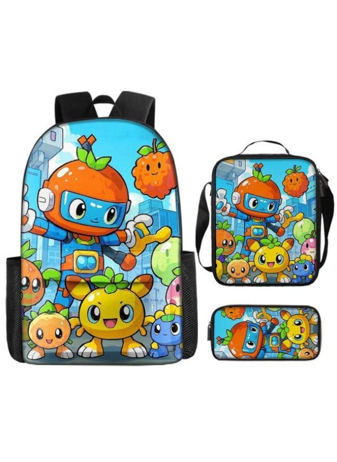 Cartoon three-piece schoolbag with front pocket