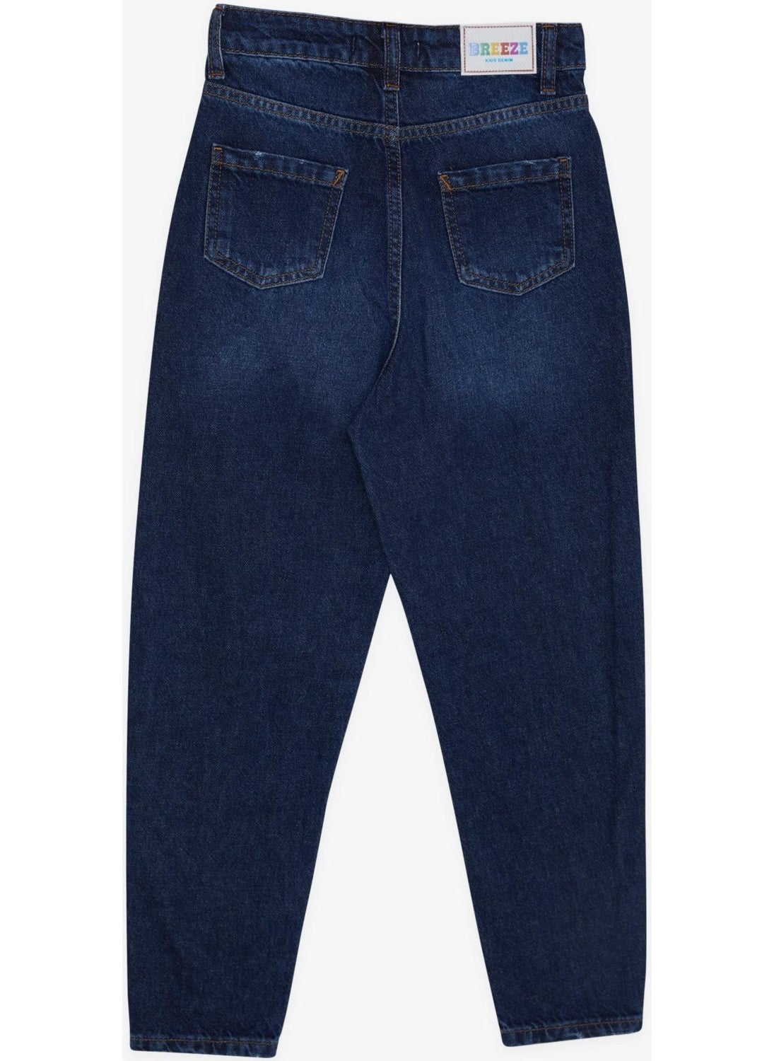 Girl's Jean Pants with Pockets Buttons, Age 9-14, Dark Blue