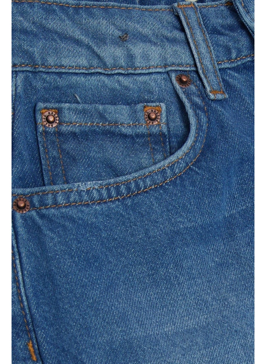 Girl's Jean Pants with Pockets Buttons, Age 9-14, Blue