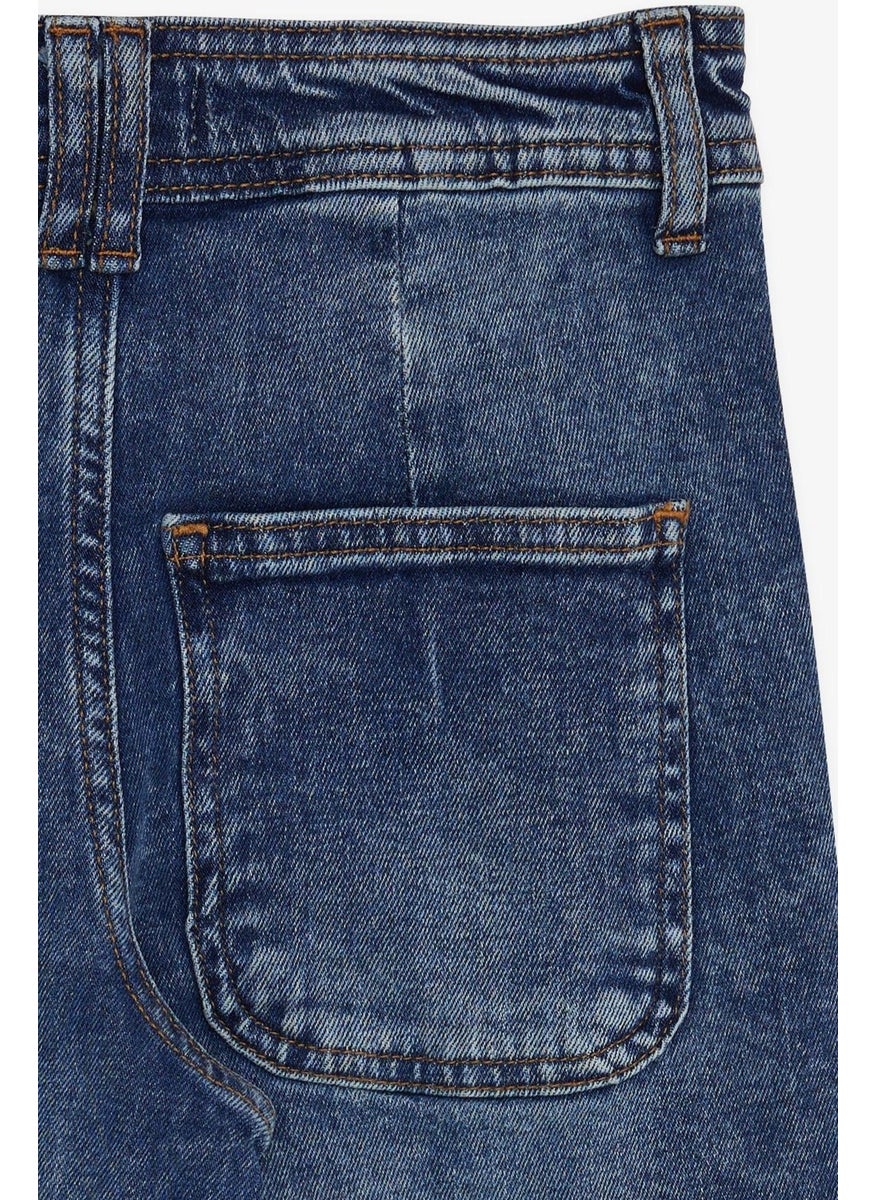 Girl's Jean Trousers Buttoned with Back Pocket Flared Legs 9-14 Years, Blue