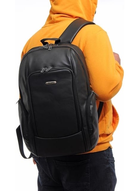 Backpack Unisex Faux Leather Laptop Compartment Outdoor Travel Sports Backpack 43X28X15 cm Black Color…