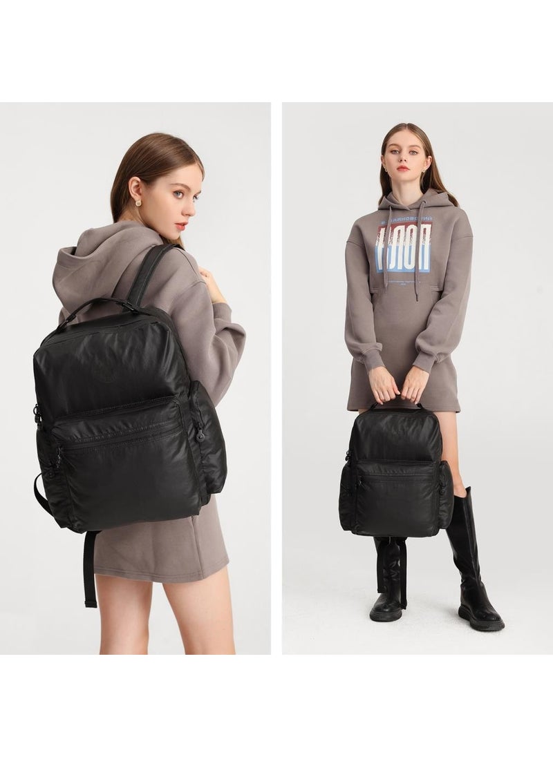 Large Size Metallic Black Fabric Backpack 3124