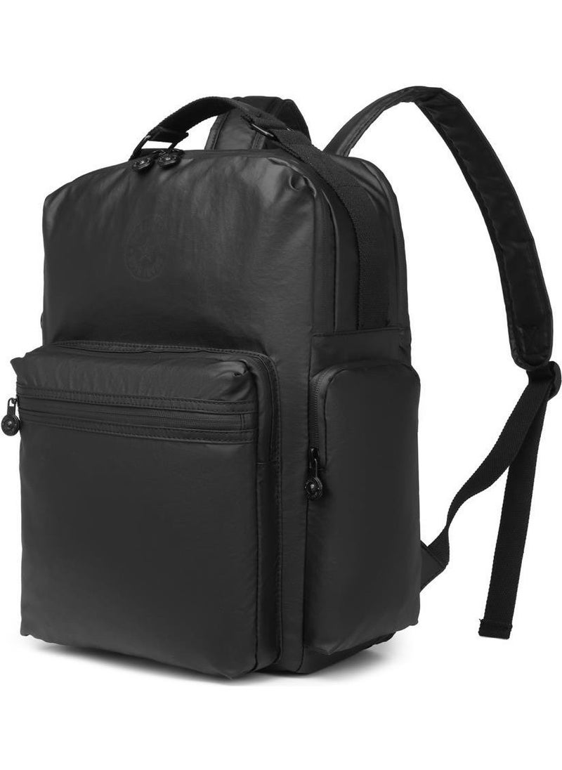 Large Size Metallic Black Fabric Backpack 3124