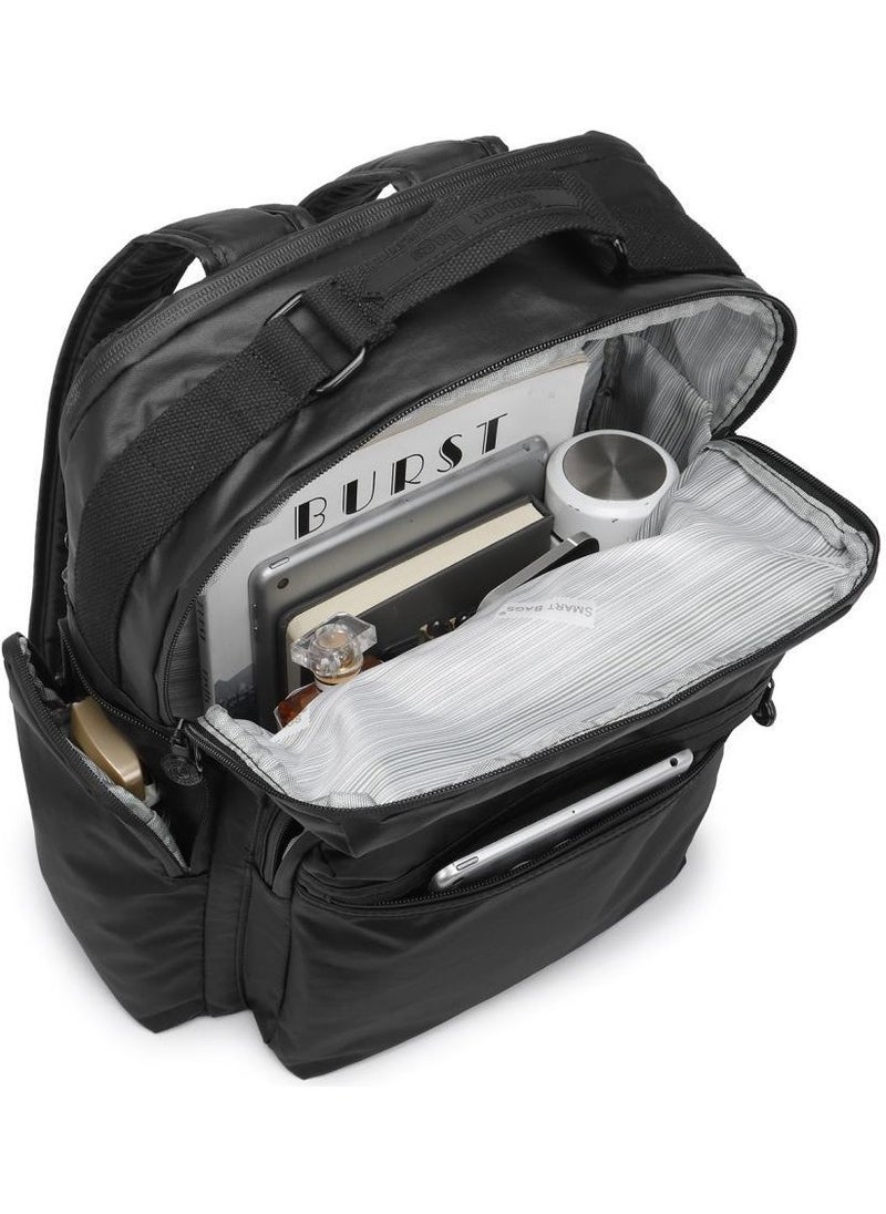 Large Size Metallic Black Fabric Backpack 3124