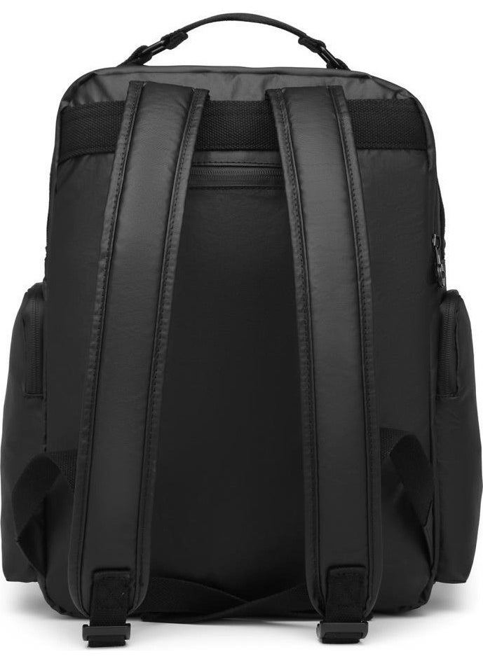 Large Size Metallic Black Fabric Backpack 3124