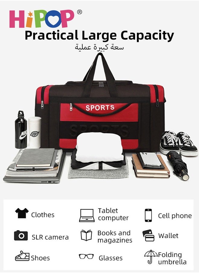 85L Sports & Travel Duffel Bag for Men and Women, Waterproof and Lightweight Sports Gym Bag, Foldable Oxford Fabric Bag with Adjustable Strap for Fitness, Travel, Outdoor and More, Blue, Red, Black