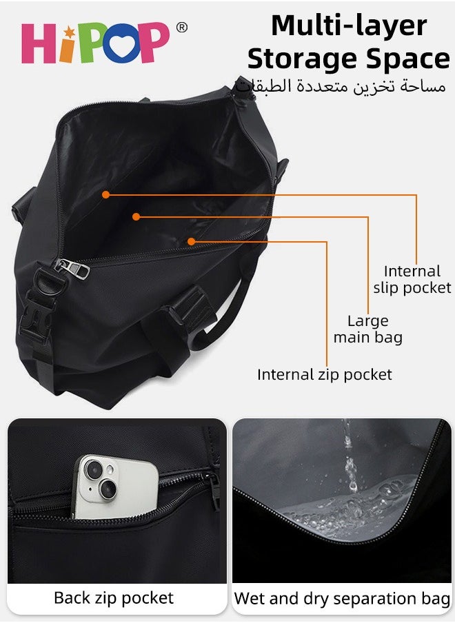 20L Compact Sports & Travel Duffel Bag for Men and Women, Waterproof and Lightweight Gym Bag with Wet-Dry Separation for sports, fitness & travel, Adjustable Strap, 2-Way Carry – Black/Grey