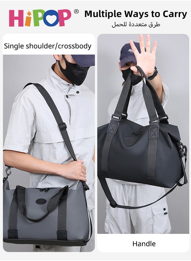 20L Compact Sports & Travel Duffel Bag for Men and Women, Waterproof and Lightweight Gym Bag with Wet-Dry Separation for sports, fitness & travel, Adjustable Strap, 2-Way Carry – Black/Grey