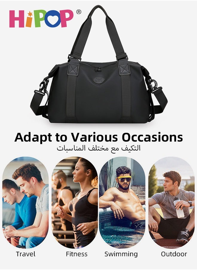 20L Compact Sports & Travel Duffel Bag for Men and Women, Waterproof and Lightweight Gym Bag with Wet-Dry Separation for sports, fitness & travel, Adjustable Strap, 2-Way Carry – Black/Grey