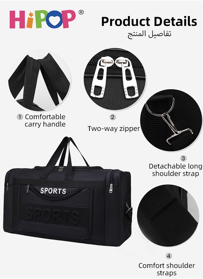 85L Sports & Travel Duffel Bag for Men and Women, Waterproof and Lightweight Sports Gym Bag, Foldable Oxford Fabric Bag with Adjustable Strap for Fitness, Travel, Outdoor and More, Blue, Red, Black