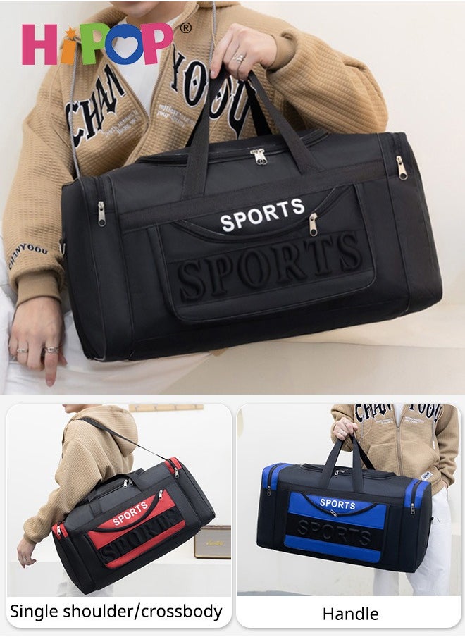 85L Sports & Travel Duffel Bag for Men and Women, Waterproof and Lightweight Sports Gym Bag, Foldable Oxford Fabric Bag with Adjustable Strap for Fitness, Travel, Outdoor and More, Blue, Red, Black