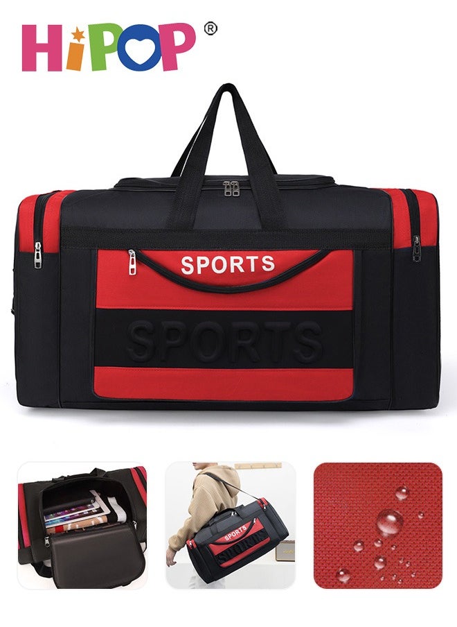 85L Sports & Travel Duffel Bag for Men and Women, Waterproof and Lightweight Sports Gym Bag, Foldable Oxford Fabric Bag with Adjustable Strap for Fitness, Travel, Outdoor and More, Blue, Red, Black