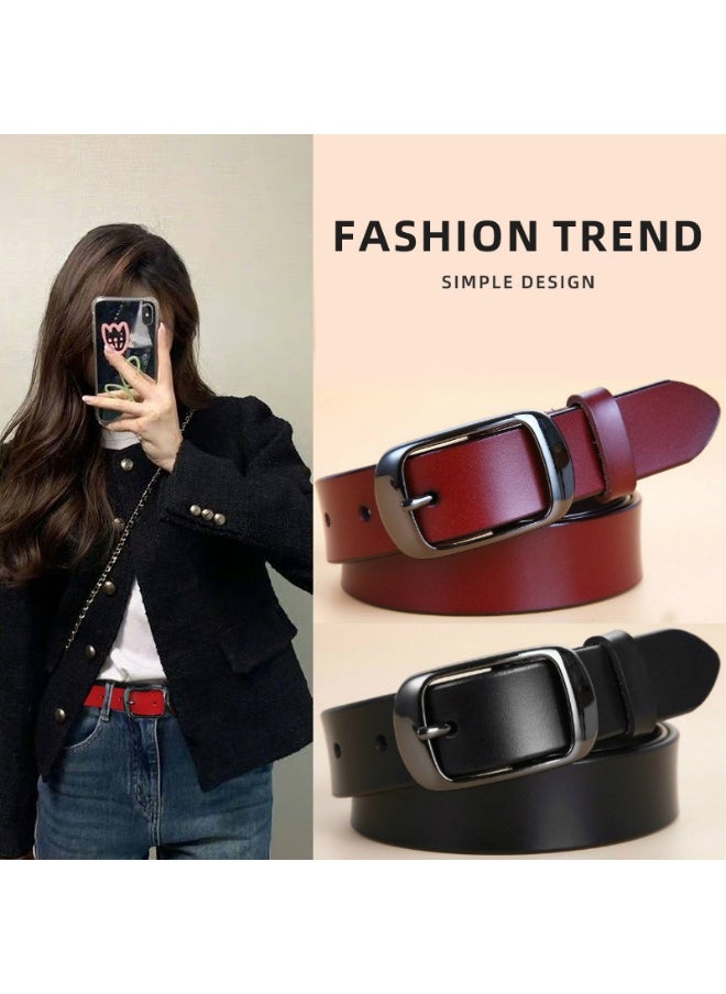 Womens Vintage Leather Belt for Casual Jeans 30086-Red