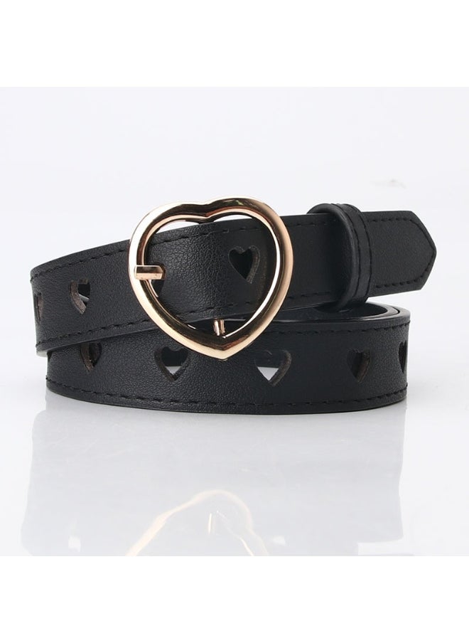 Autumn Fashion PU Belt with Heart Buckle Black