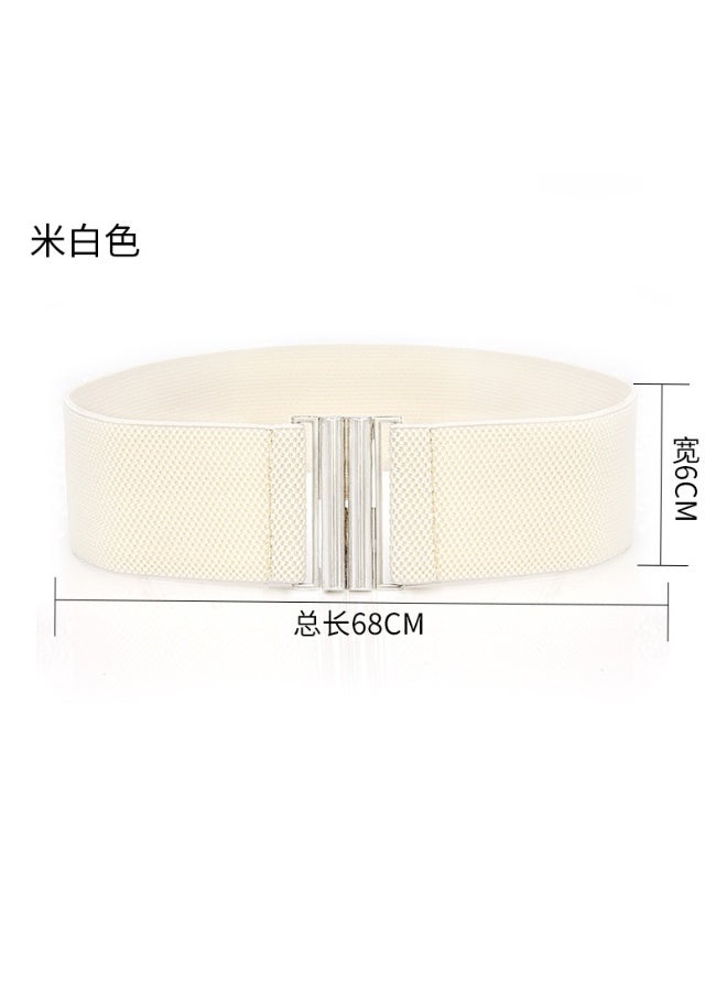 Trendy Elastic Waistband Silver Buckle 6CM Off-White/Corn/Silver buckle