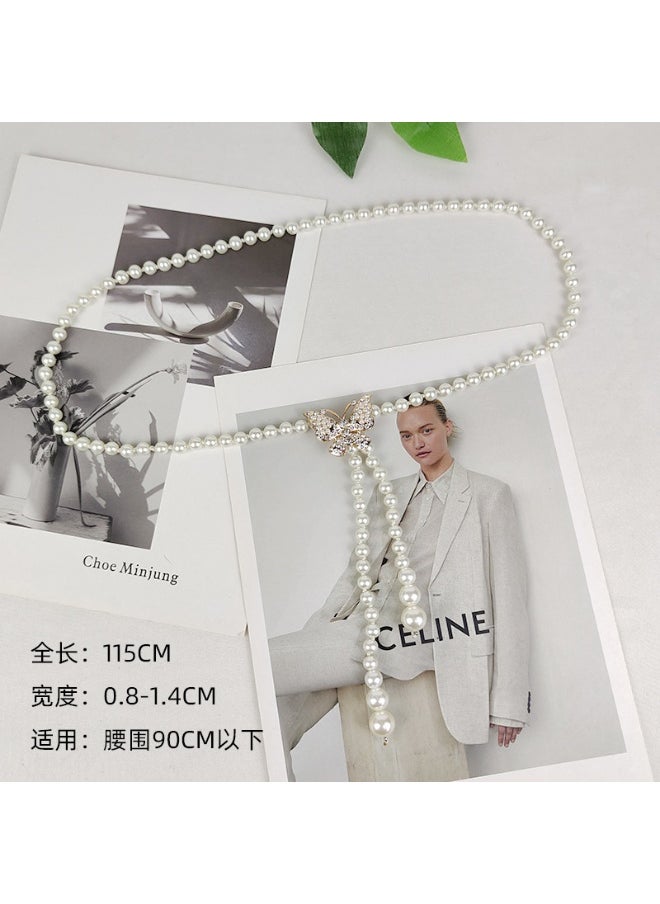 Fashion Pearl Waist Belt Decorative Accessory Butterfly