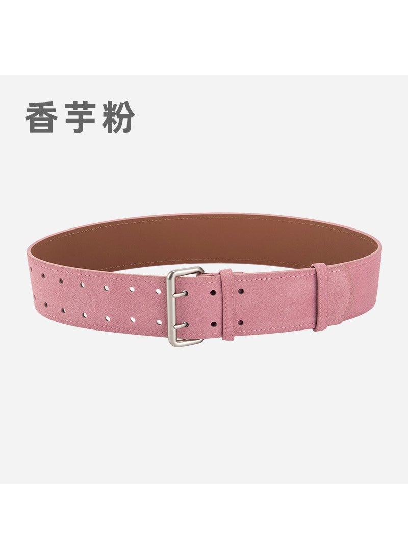 Fashion Scratched Leather Womens Belt 62111-taro powder