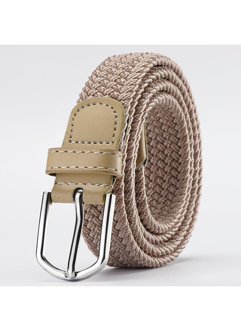 Hole-free Punch-free Mens and Womens Woven Belt Elastic Elastic Canvas Belt Womens Korean-style All-match Student Trendy Belt Khaki