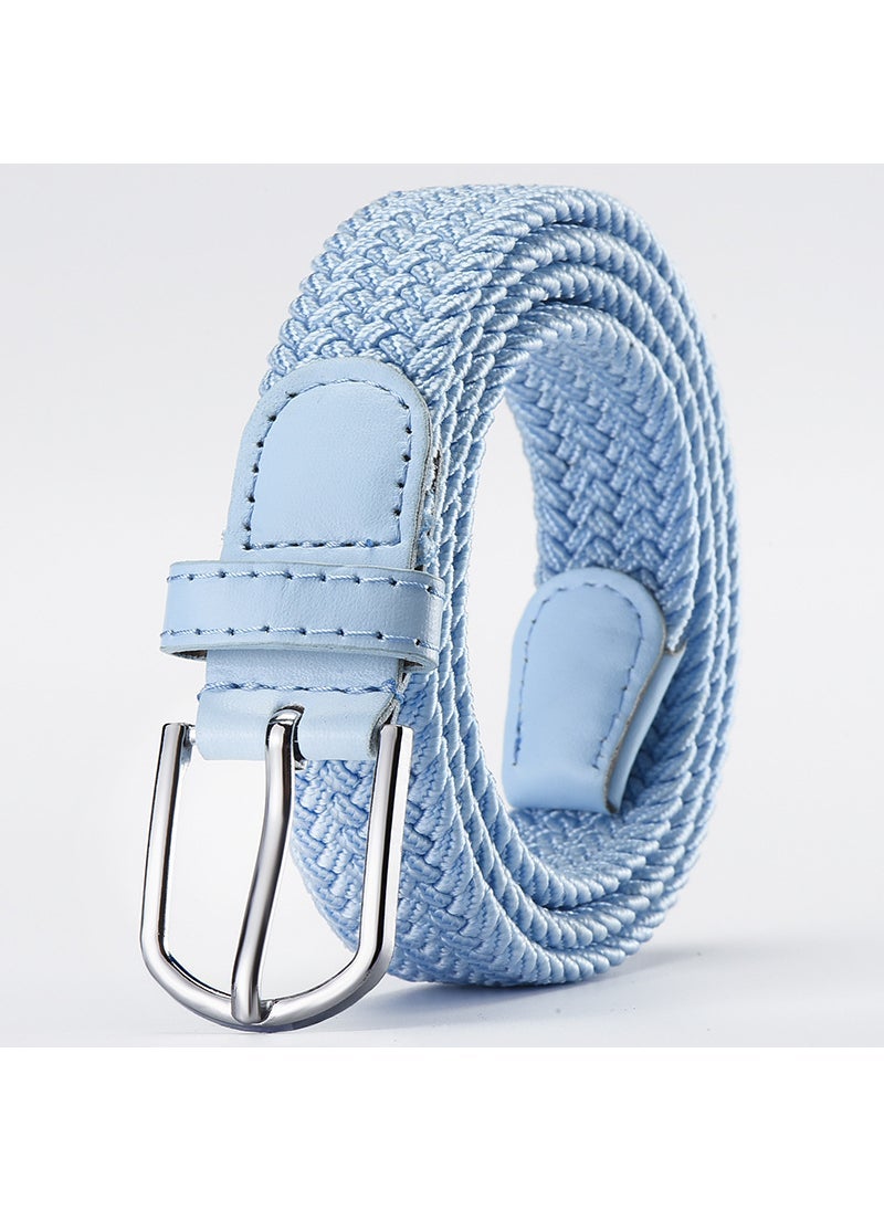 Hole-free Punch-free Mens and Womens Woven Belt Elastic Elastic Canvas Belt Womens Korean-style All-match Student Trendy Belt Sky blue