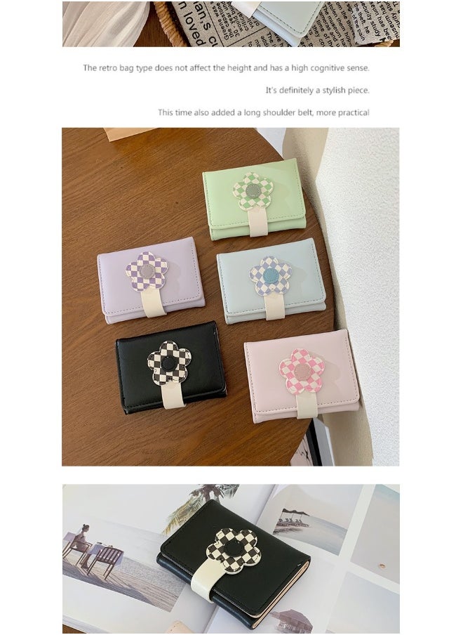 Korean Cute Floral Style Small Purse Women's Purse Short Folding Thin Solid Color Simple Student Fashion Wallet