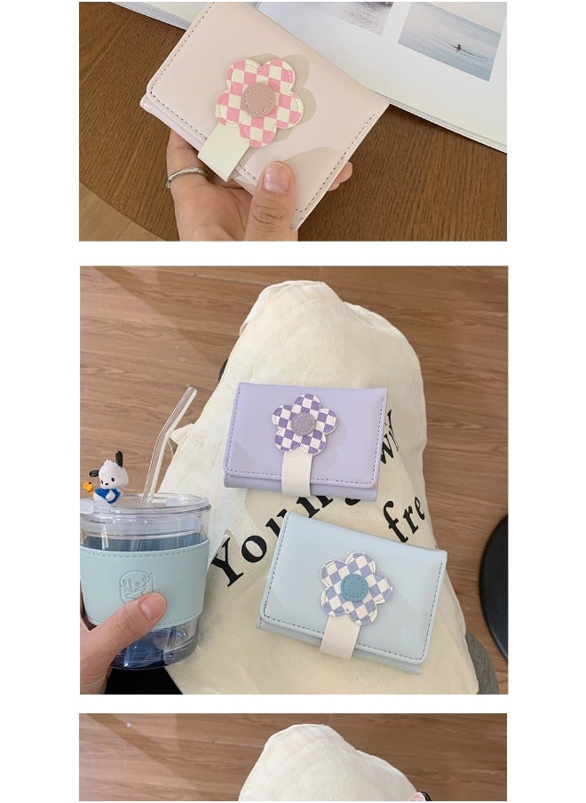 Korean Cute Floral Style Small Purse Women's Purse Short Folding Thin Solid Color Simple Student Fashion Wallet