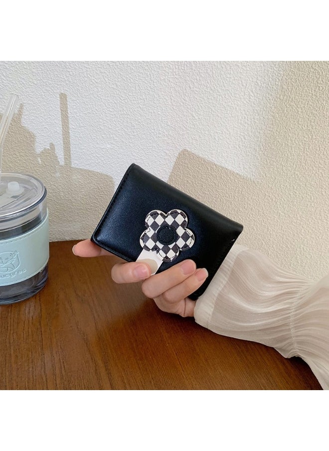 Korean Cute Floral Style Small Purse Women's Purse Short Folding Thin Solid Color Simple Student Fashion Wallet