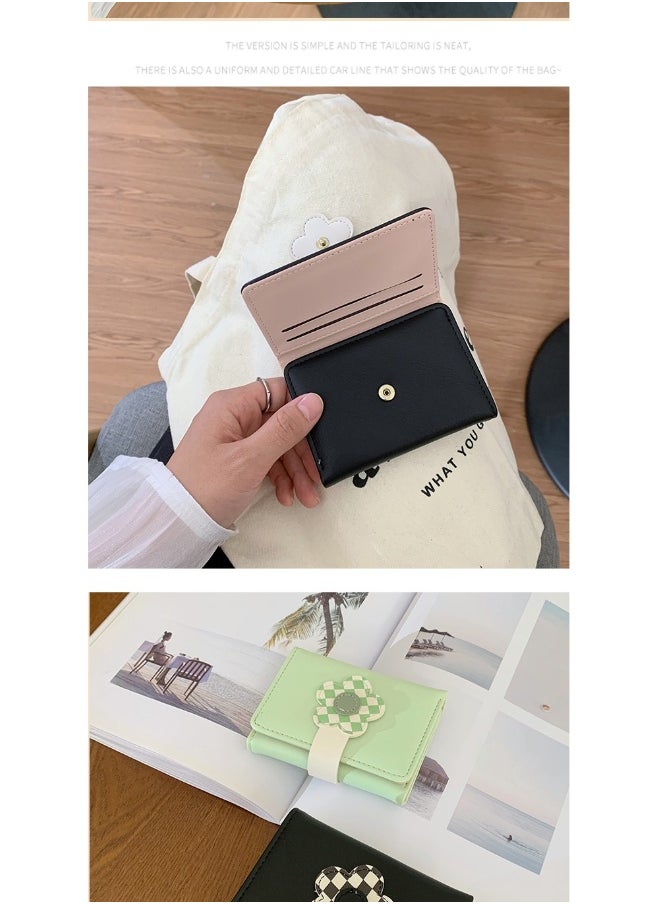 Korean Cute Floral Style Small Purse Women's Purse Short Folding Thin Solid Color Simple Student Fashion Wallet