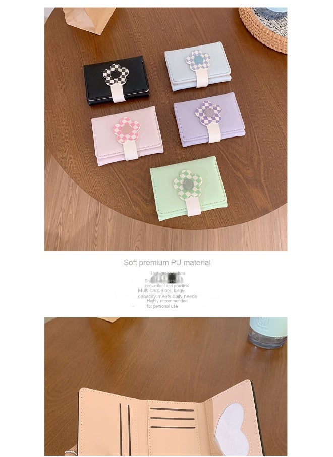 Korean Cute Floral Style Small Purse Women's Purse Short Folding Thin Solid Color Simple Student Fashion Wallet