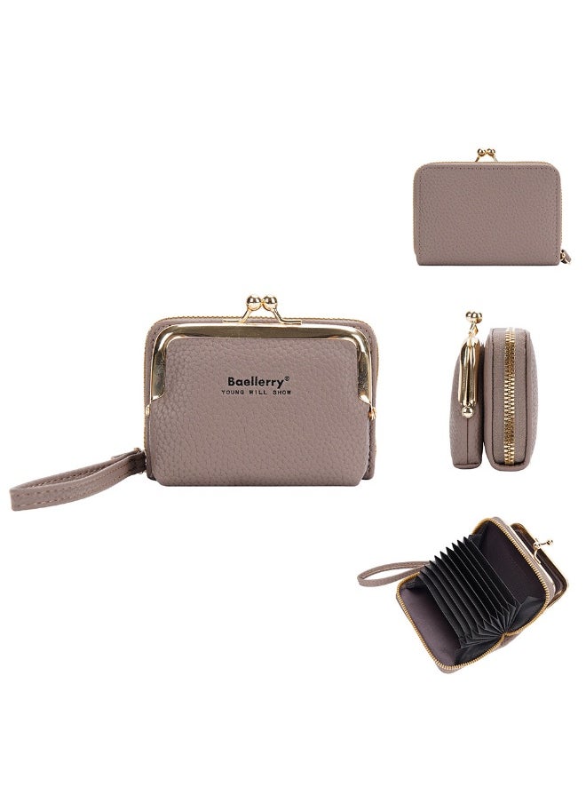Women's Short Purse Korean Lychee Print Zipper Organ Card Bag Mini Bag for Women